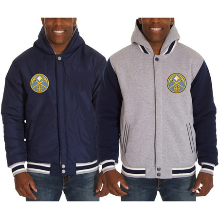Men's JH Design Navy/Gray Denver Nuggets Two-Tone Reversible Fleece Hooded Jacket