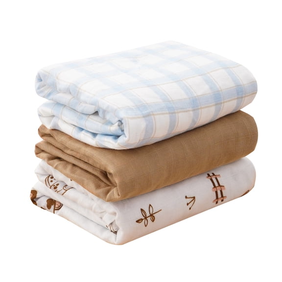 Forever Nook Muslin Swaddle Blankets, 3- pack, Baby Cow + blue Plaid Large Receiving Blankets 47" x 43", 70% Rayon Derived from Bamboo, 30% Cotton, Soft & Breathable cozy swaddles for newborns