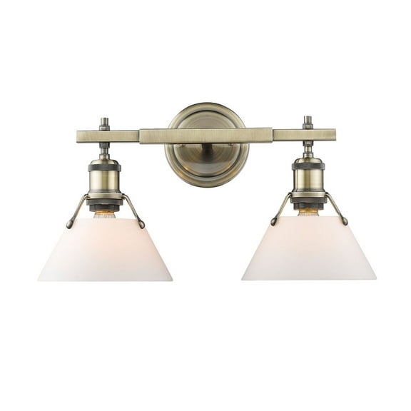 Yep by Golden Lighting Orwell 2-light Vanity in Aged Brass and Opal Glass
