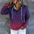 thumbnail image 2 of Hoodies for Womens Plus Size Color Block Long Sleeve Blouse Casual Loose Sweatershirt Button Down Drawstring Hoodies Tops with Pockets,Purple,L, 2 of 5