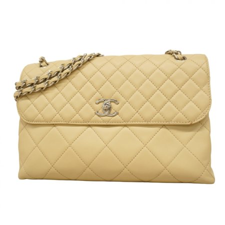 Pre-Owned Chanel Shoulder Bag Deca Matelasse Double Chain Leather Beige Women s (Good)