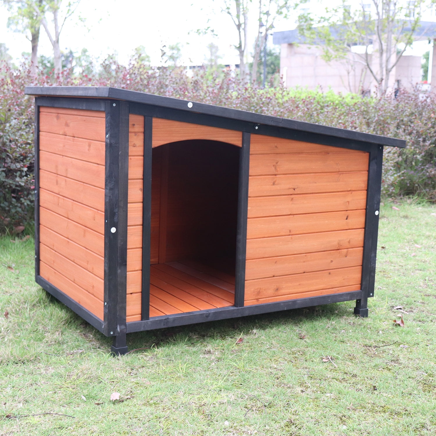 Kadyn 46"Dog House Outdoor & Indoor Wooden Dog Kennel, Dog House for Winter with Raised Feet Weatherproof for Large Dogs, Gold+Matte Black