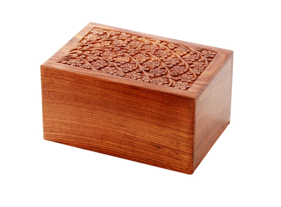 Memorials4u Solid Rosewood Cremation Urn with Hand-Carved Real Tree Design for Human Ashes Affordable Urn for Ashes Wood Urn Adult Funeral Urn Handcrafted and Engraved Cross with Twings