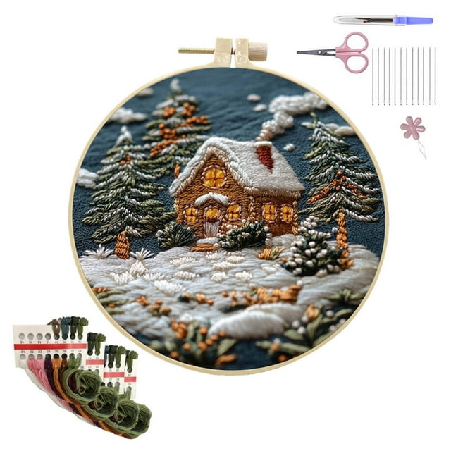 Christmas Decorations Outdoor Hangs Christmas Embroidery Craft Kits ,Hand Christmas DIY Embroidery Patterns Stamped Kit Adults Kids Beginners Stamped Embroidery Kit 。 (Warm Christmas B)