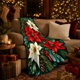 thumbnail image 3 of Crimson Red Poinsettia Holly Berry Botanical Art Christmas, Festive Holiday Scene, Warm Flannel Blanket for Living Room and Reading Nook, Art Lovers Friendship Gift, Festive Home Decor, 3 of 9