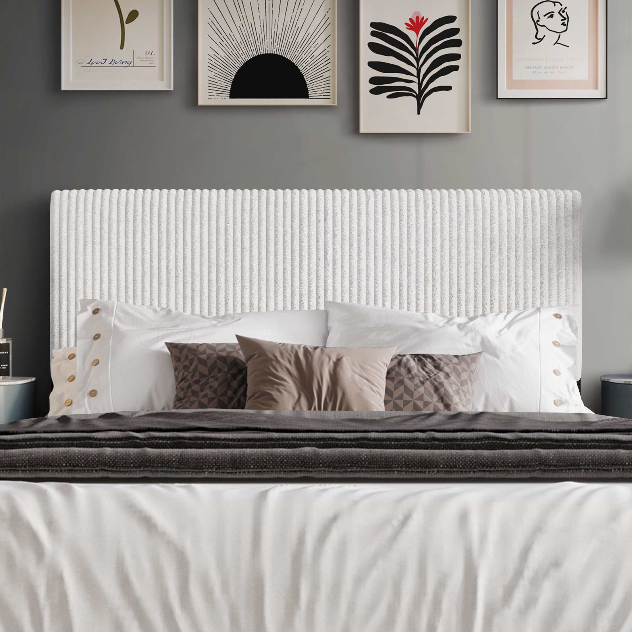 Castle Place Cozy Corduroy Velvet Upholstered King Headboard, White