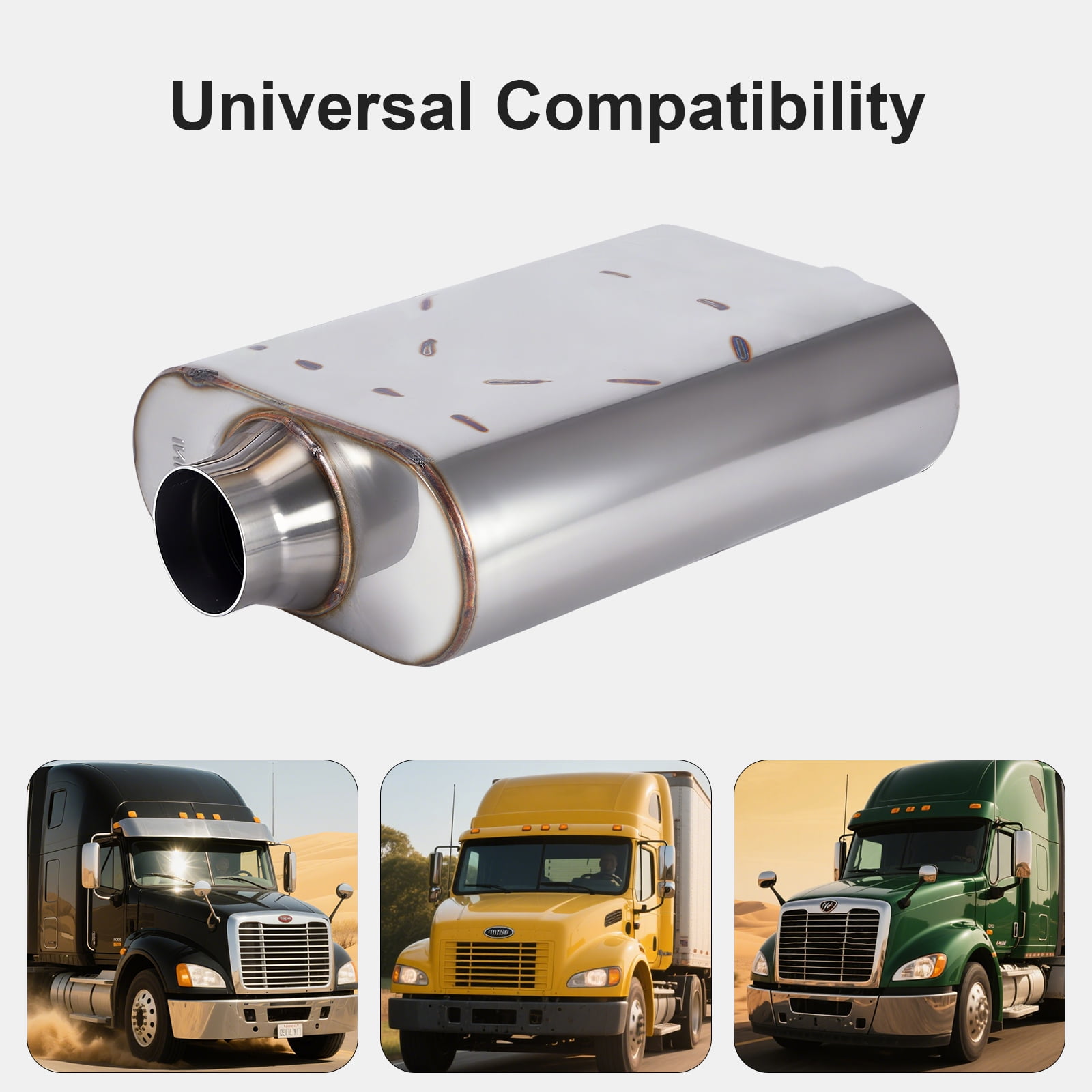 Universal Muffler Single chamber 409 Stainless Steel Performance Muffler for Cars Trucks, 3" Inlet/Outlet, Overall Length 17"
