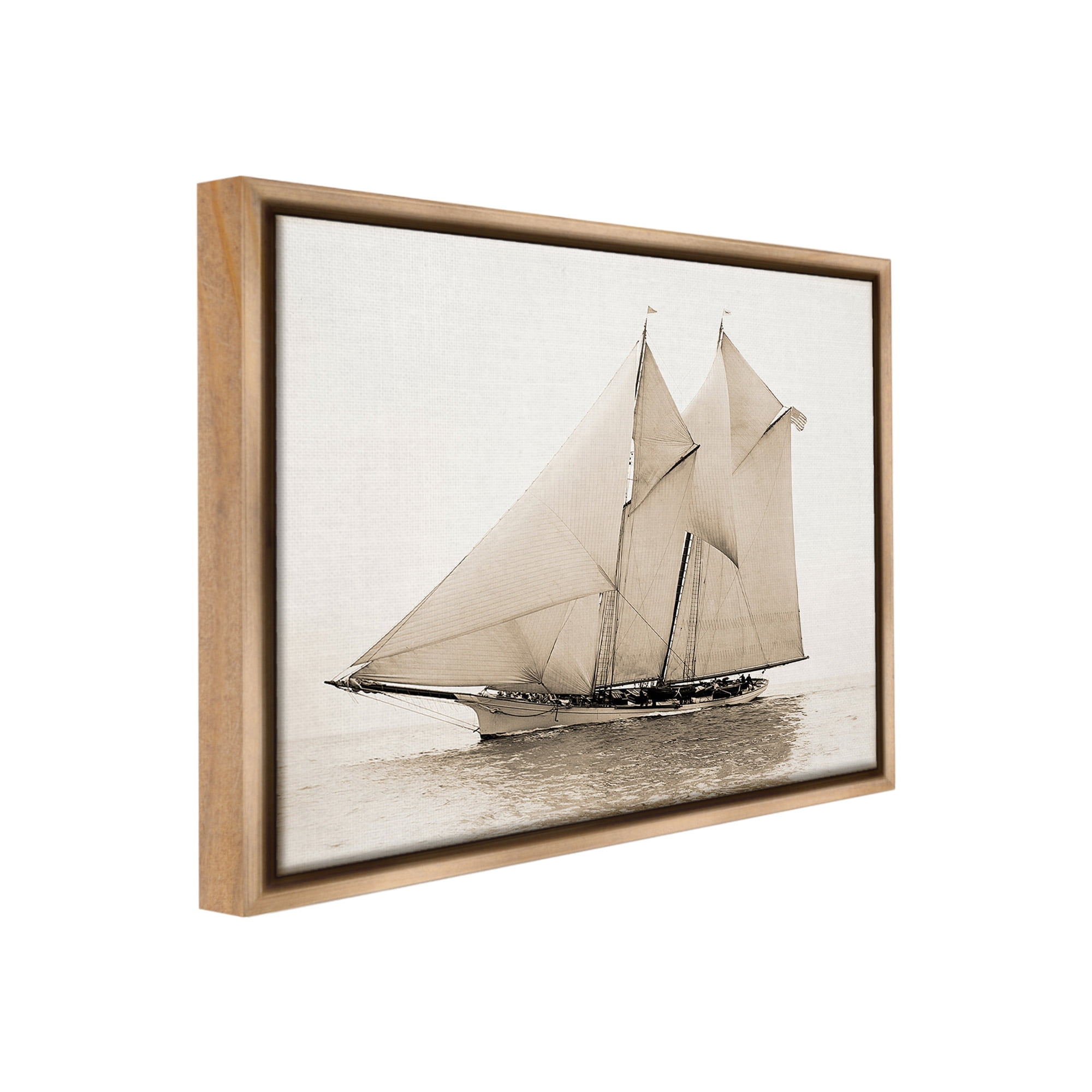 Stupell Industries Vintage Sailing Yacht Transportation Photography Brown Floater Framed Canvas Art Print Wall Art, 31 x 25