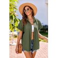 thumbnail image 4 of Blusa HOTOUCH de lino con botones para mujer, manga corta, color verde militar, 4 of 5