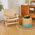 thumbnail image 3 of 18" Handwoven Ottoman Pouf – Natural Braided Boho Footrest Stool, Rustic Accent Footstool & Side Table for Living Room or Bedroom Natural Water Hyacinth + Lake Blue Corn Husk, 3 of 6