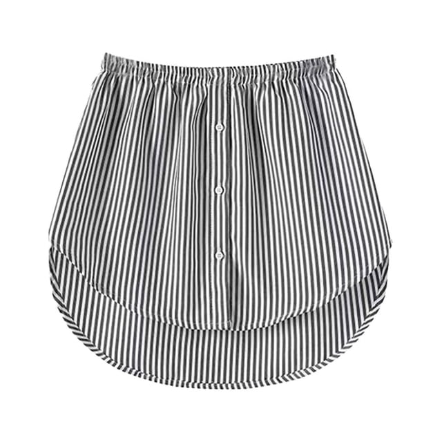 Jumpingount Extensores de camisa Cola Irregular Blusa Desmontable Casual Suéter Dobladillo Ajustable Barrido Ropa Dobladillo inferior Vestidos raya blanca negra S