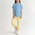thumbnail image 2 of Tranfacy Tenues d'Été pour Filles Couleur Unie Col Rond Manches Courtes Haut Décontracté avec Pantalon Taille Élastique Ensemble Mode, 2 of 7
