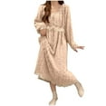 thumbnail image 3 of BiZtdJrK Flannel Pajama Dress Women Lace Patchwork Square Neck Long Sleeve Nightdress Fuzzy Cozy Winter Nightgowns Full Length Cute Sleepdress Beige XL, 3 of 6