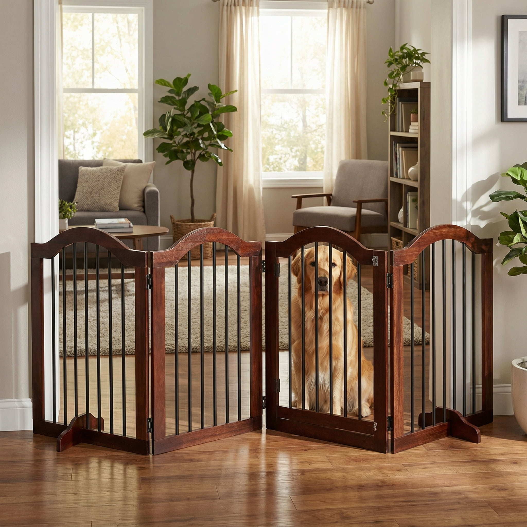 TrumanPick Free Standing Foldable Dog Gate with Door 96" W x 30" H