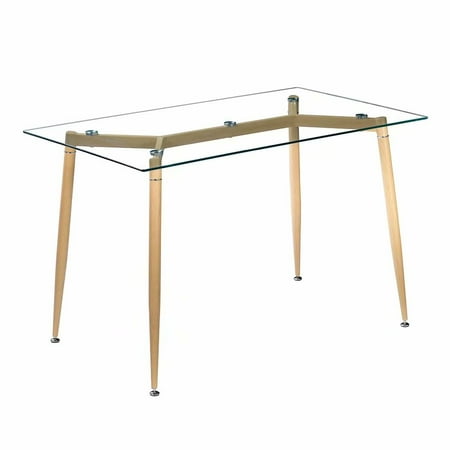 Glass Top Wooden Dining Table Designs Dining Table with Tempered Glass Top and Wooden Look Metal Legs Contemporary Rectangular 47