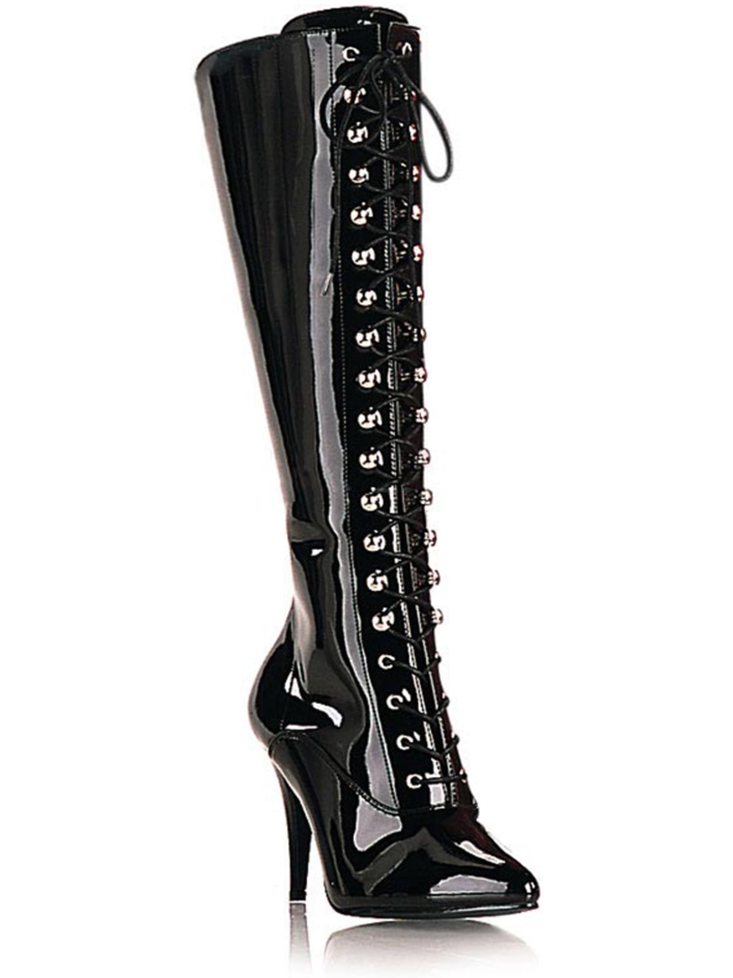 Pleaser - 4 Inch High Heel Patent Boots Lace Up Pointed Toe Knee High ...
