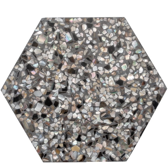Amalfi 9x8 in. Black with Amber Pearl flecks Glossy Shell, Terrazzo Hexagon Wall and Floor Tile (1.8 sq ft/case, 5-Pack)