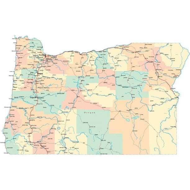 Laminated Poster Cool Oregon Road Map Portland State Poster Print 24 x ...
