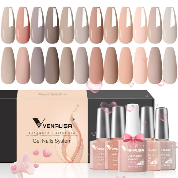 Set de esmaltes de uñas en gel VENALISA, 12 unidades, 7,5 ml, rosa y marrón