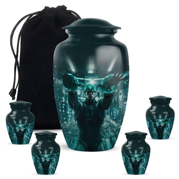 Aliens Urn for Human Ashes Adult Male, Cremation Decorative Urn for Ashes, Funeral Urns Keepsake for Ash, Memorial Tribute Urn - 3inch 4pcs Small & 10inch 1pcs Large Size Combo- Pack of 2