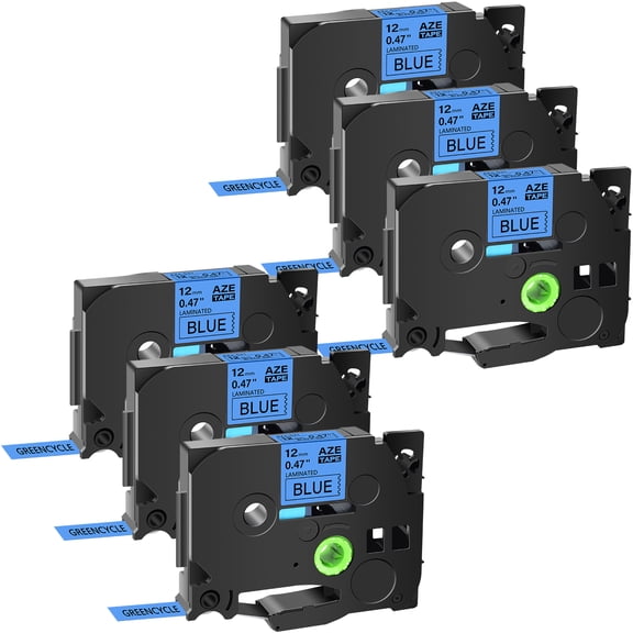 GREENCYCLE 6PK Compatible for Brother P-touch Black on Blue 12mm TZe-531 TZe531 TZ-531 TZ531 Laminated Label Tape