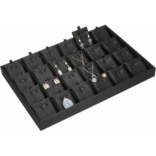 Organizador de joyería con 24 compartimentos, bandeja extraíble, apilable, para exhibir joyas, colgantes y pendientes.