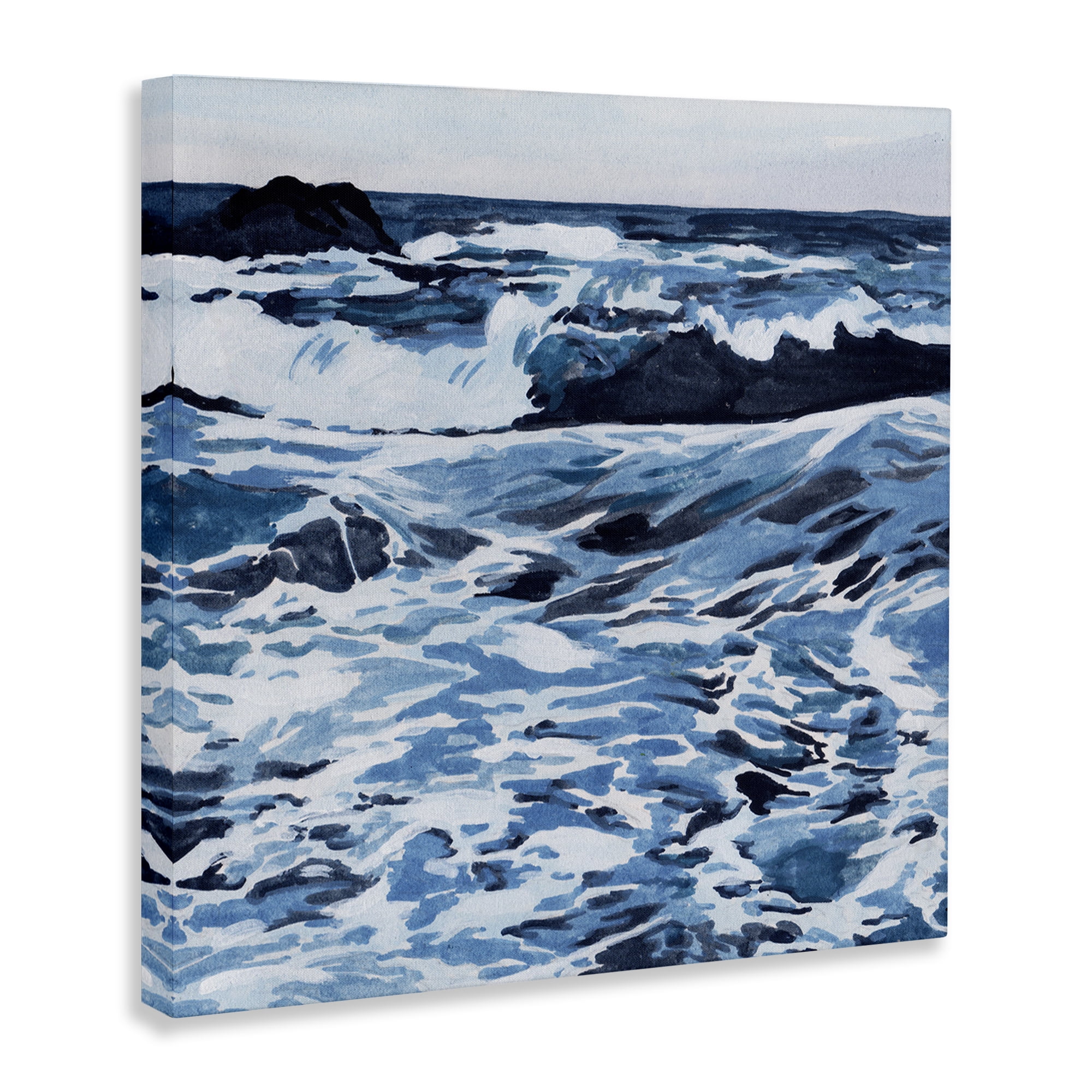 Stupell Industries Blue Coastal Waves Landscape Painting Gallery Wrapped Canvas Art Print Wall Art, 30 x 30