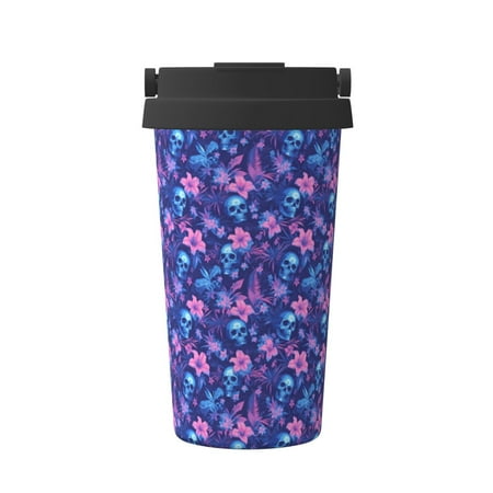 

KLL Blue Skull Leaf Pattern Stainless Steel Vacuum Insulated Tumbler - Carry Insulated Coffee Mug - Reusable Insulated Cold Brew Iced Coffee Cup Thermos
