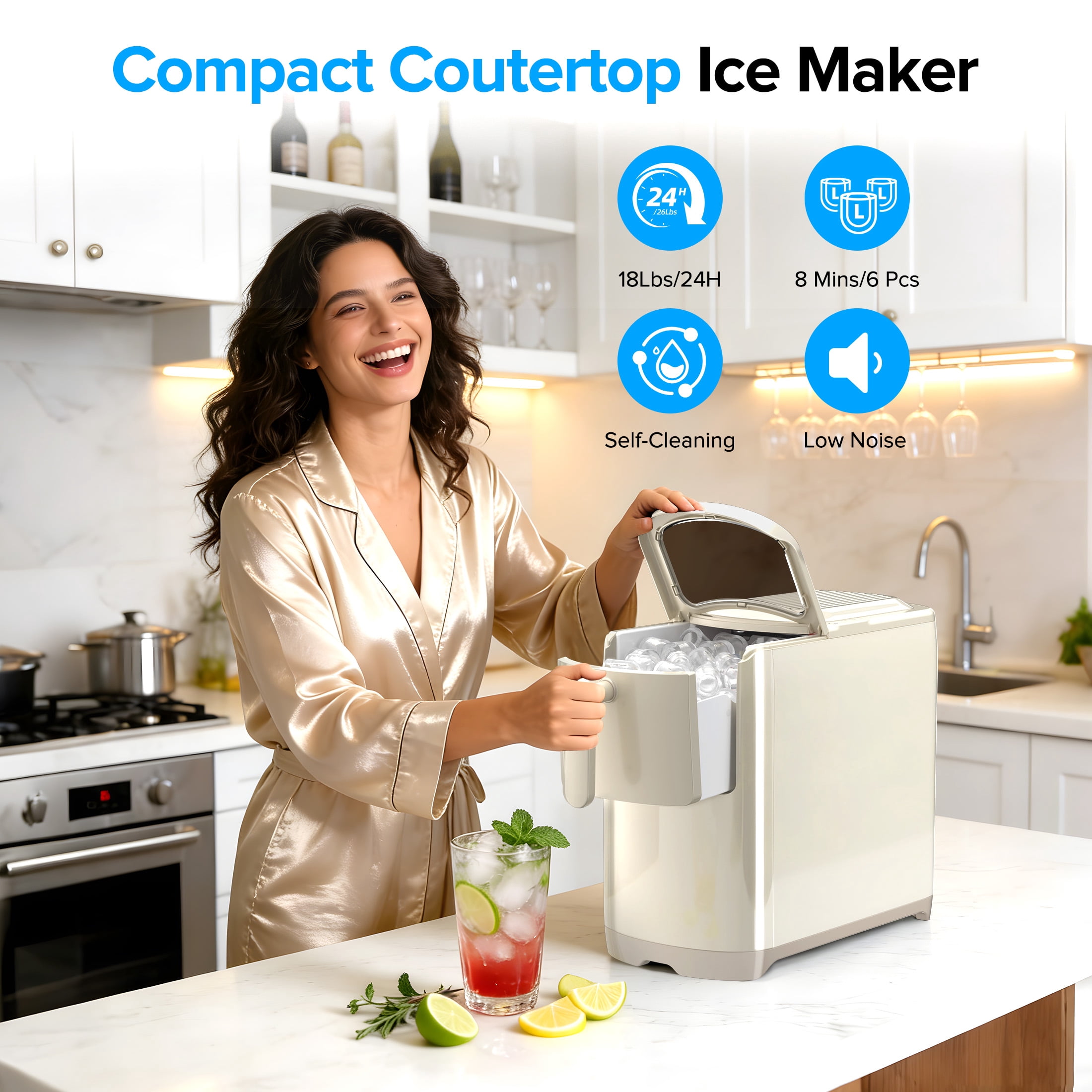 Auseo Portable Ice Maker Machine, Ice Maker Countertop, Self-Cleaning, for Home/Office/Party, Grey