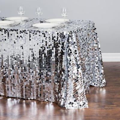 88 x 154 in. Rectangular Payette Sequin Tablecloth Silver - Walmart.com