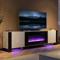 thumbnail image 2 of VANACC Fireplace TV Stand, 80" Entertainment Center LED Lights, U-Shaped Legs, White, 2 of 7