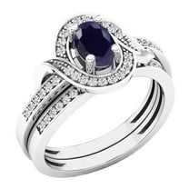 Dazzlingrock Collection 6X4mm Oval Blue Sapphire & Round White Diamond Bridal Halo Style Wedding Ring Set for Women (0.18 ctw, Color I-J, Clarity I1-I2) in 14K White Gold, Size 6