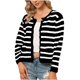 thumbnail image 1 of Blusa cárdigan informal de otoño e invierno para mujer, blusa corta a rayas de manga larga con un solo pecho, suéter Fridja  hjk1666, 1 of 3
