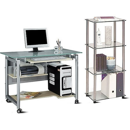 - Glass Top Mobile Desk and 4-Tier Bookcase Value Bundle