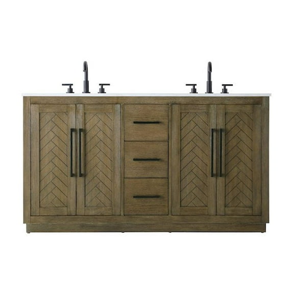 Elegant Kitchen and Bath 60 inch Double Bathroom Vanity in Hazel Oak