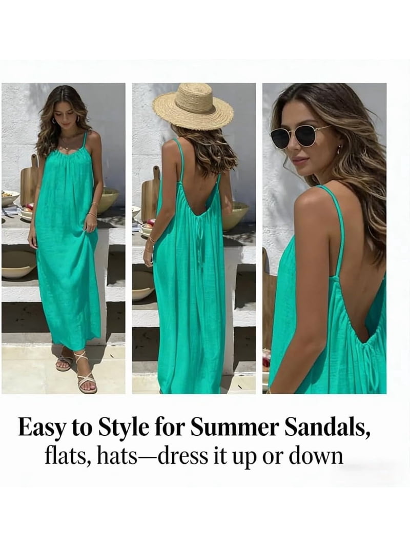 women's solid color backless cami dress Dress,Womens Summer Casual Sleeveless Backless Cami sale-apparel White Chiffon Spaghetti Straps Color:Lavender Blue