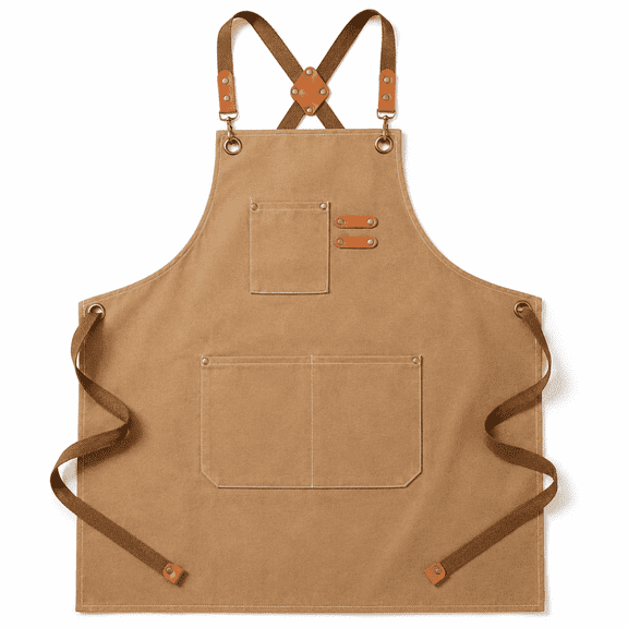 PLERISE Cotton Canvas Cross Back Chef Apron, Adjustable Fit with Large Pockets, Cappuccino Brown, One Size, for Men and Women