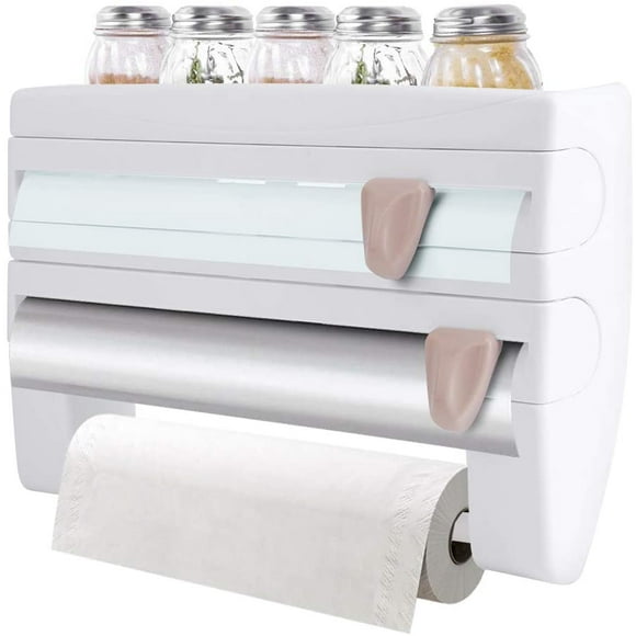 ShenMo Kitchen Grease Paper Holder - White, Rolling Paper Holder, Kitchen Rolling Paper Holder Wall Mounted Kitchen Grease Paper and Cling Holder with Rolling Function