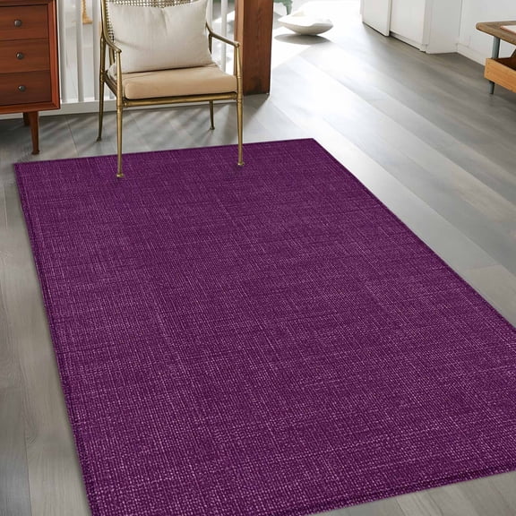 Vintage Dark 3x5 Rug for Bedroom Foot of Bed Small Living Room, Purple Linen Texture Farmhouse Washable Non Slip Rectangle Area Rug
