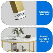 Dextrus 2-Tier Round Coffee Table Marble Center Cocktail Table with Storage Shelf, White & Gold