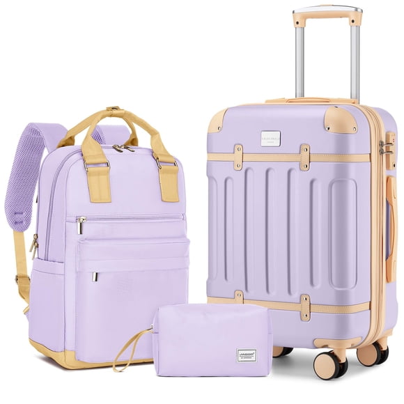 Juego de equipaje LARVENDER de 3 piezas con mochila ampliable de 20 pulgadas