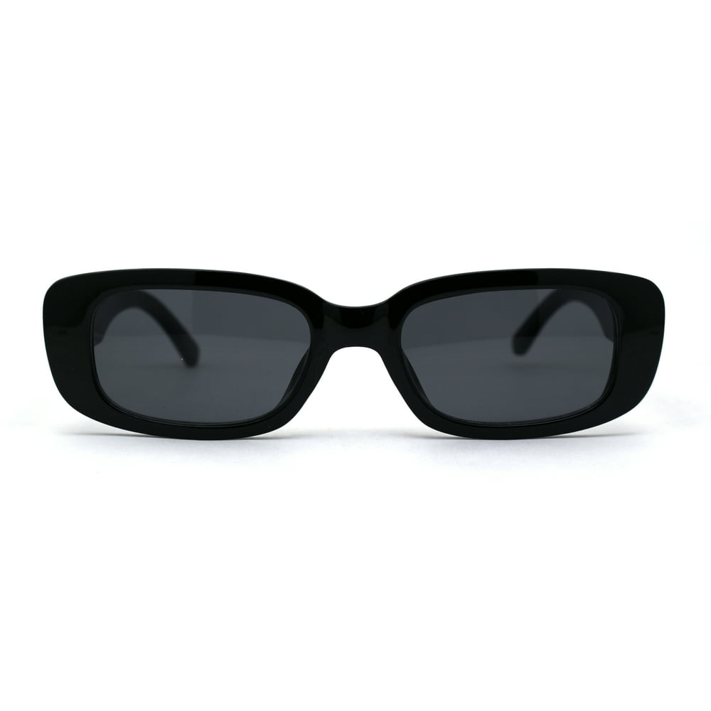 Sa106 Womens Trendy 90s Narrow Rectangular Dad Shade Sunglasses All Black