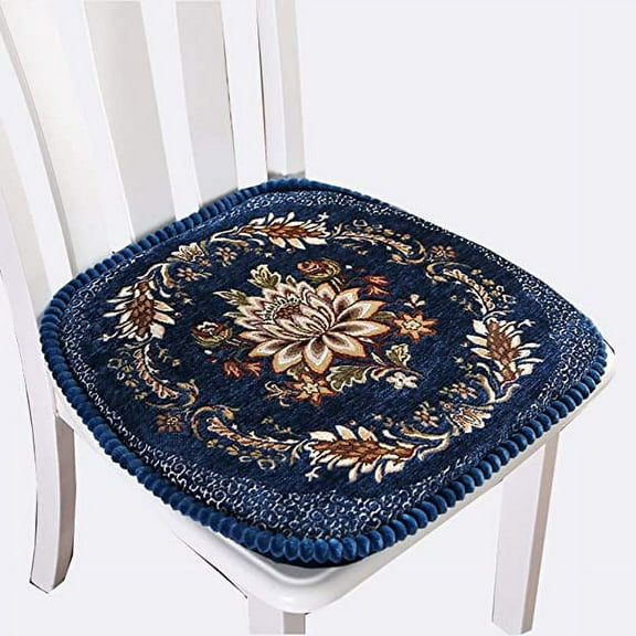 Nvzi European Style Kitchen Chair Cushions, Floral Seat Cushion with Tie, Washable,Dining Living Room, Kitchen, Office (Blue)
