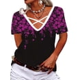 thumbnail image 1 of Gvmfive Women Short Sleeve Tops Criss Cross V Neck Floral Blouse T-shirt, 1 of 2