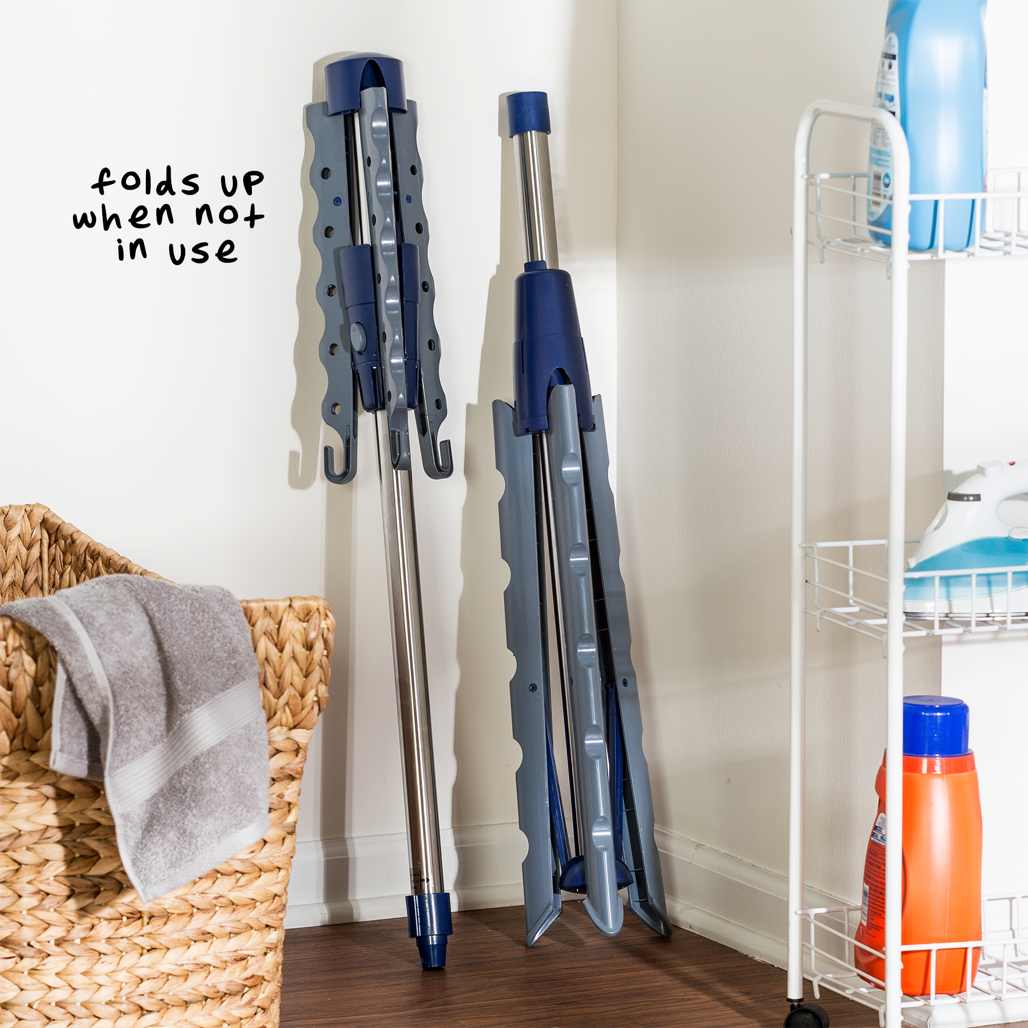 Honey-Can-Do Collapsible Steel Freestanding Tripod Clothes Drying Rack, Chrome/Blue - image 5 of 5