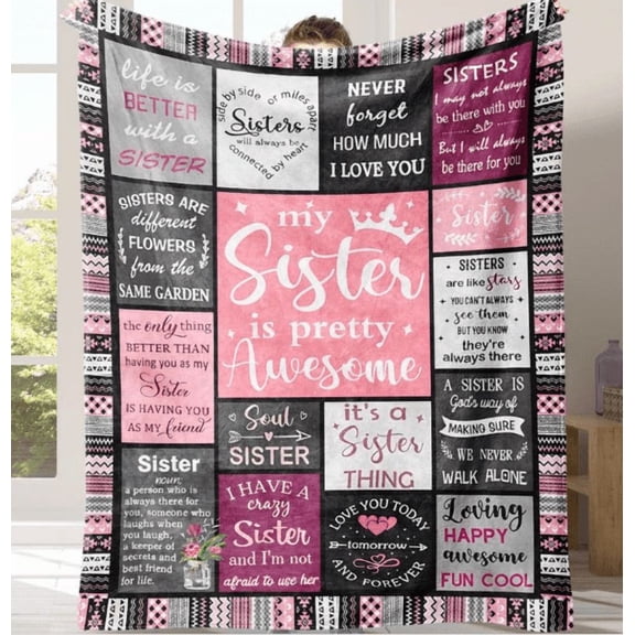 Sisterly Love Pattern Inspirational Blanket with Storage Bag, 1 Count Multifunctional Throw Blanket, Warm Nap Blanket for Home Office Travel, Flannel Fleece Blankets, Soft Warm Blanket