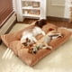 thumbnail image 1 of Cama para mascotas para perros y gatos | Esterilla de algodón de invierno engrosada, funda lavable extraíble, fondo antideslizante impermeable, diseño de cueva con juguete, 60×47×8cm | Café Verde |, 1 of 6