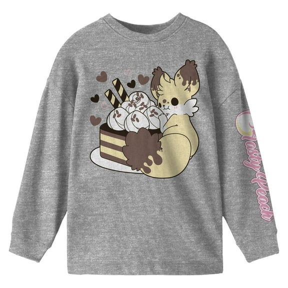 Tasty Peach Kekitsu Eating Sweets Crew Neck Long Sleeve Athletic Heather Youth Tee-Medium