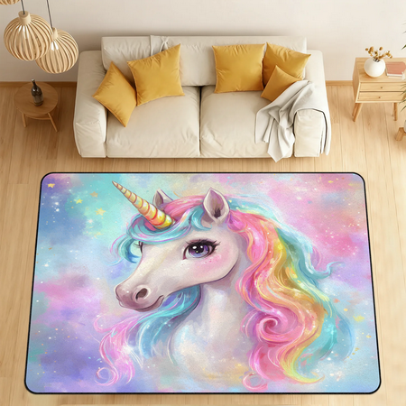 CURLYOOT Fantasy Colorful Animal Rainbow Unicorn Area Rugs 5 x7 Washable Rug Large Living Room Rug Non Slip Indoor Floor Carpet for Dining Room Bedroom Home