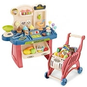 Supermarket play set toy, Mini Dessert Shop Play,Toy Store Pretend Food, W/Shopping Cart for Kids Toddler, Unisex Age 3 4 5 Years.
